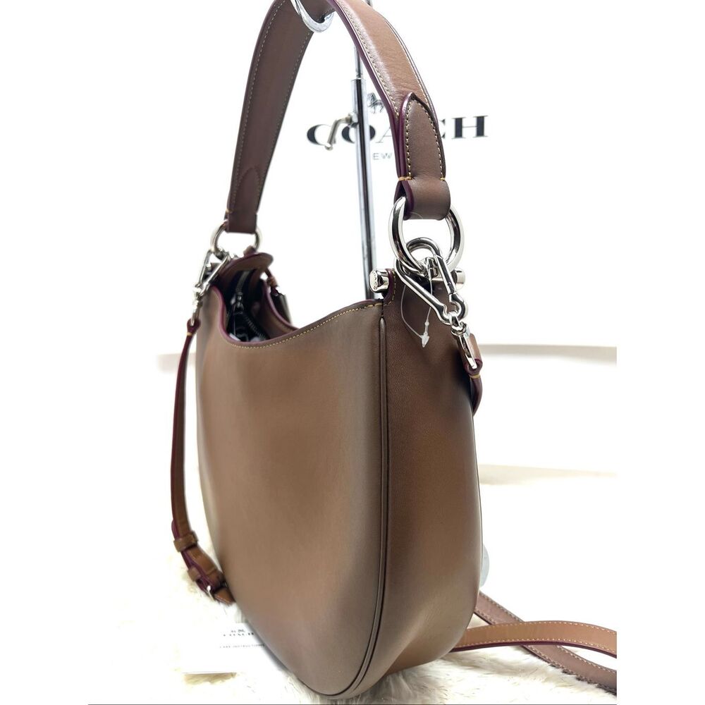 Coach Brown Leather Hobo with Burgundy Trim - Picture 4 of 8